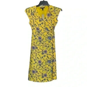 Banana Republic yellow floral wrap midi dress sz  0 Pet